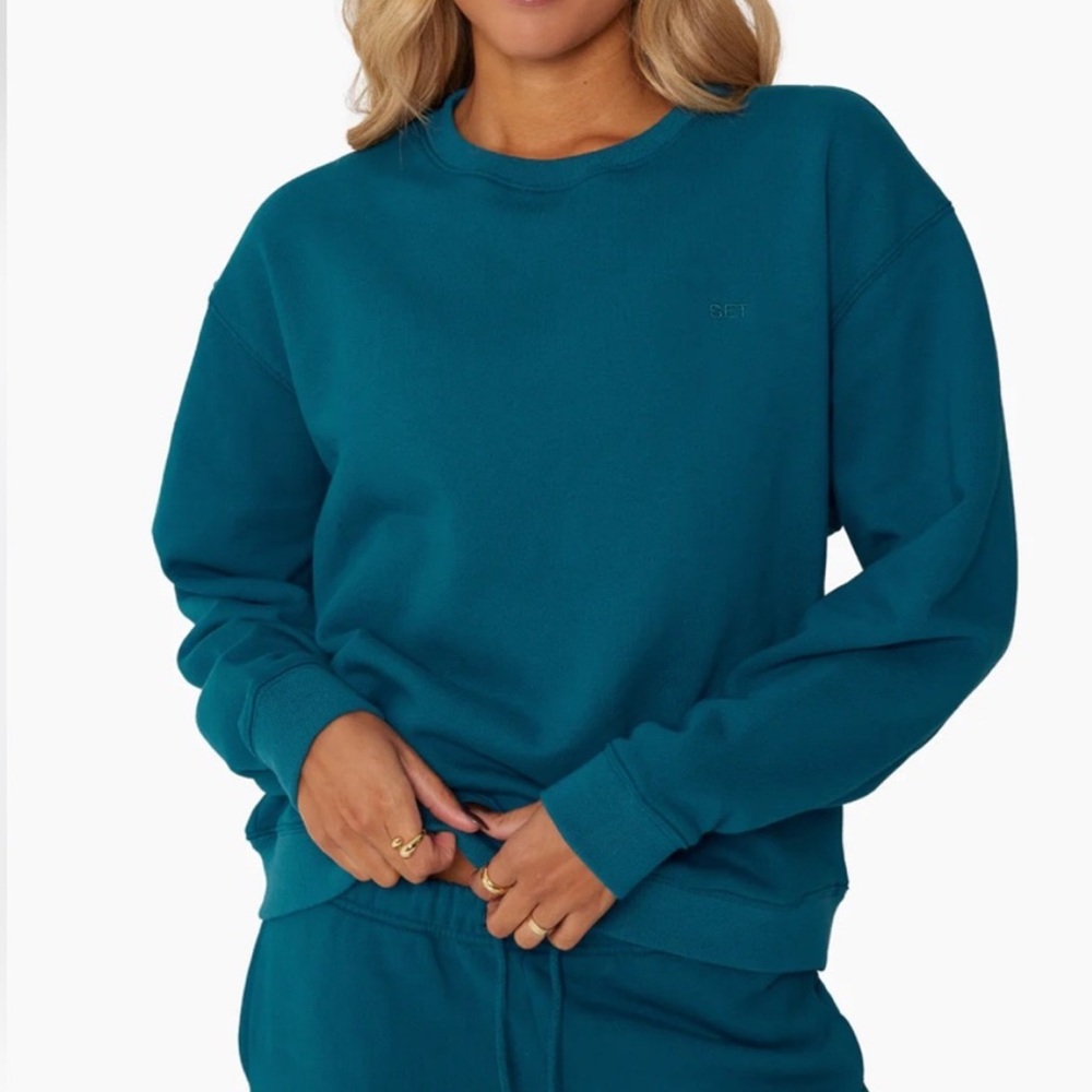 SET Active Heavyweight Crewneck and Drawstring Jogger Sweatpants Cove Size XS